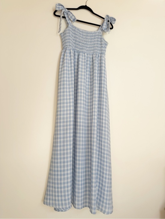Carly Jean Los Angeles Dresses & Skirts - Carly Jean Blue Plaid Print Tie Sleeve Maxi Dress Size Small